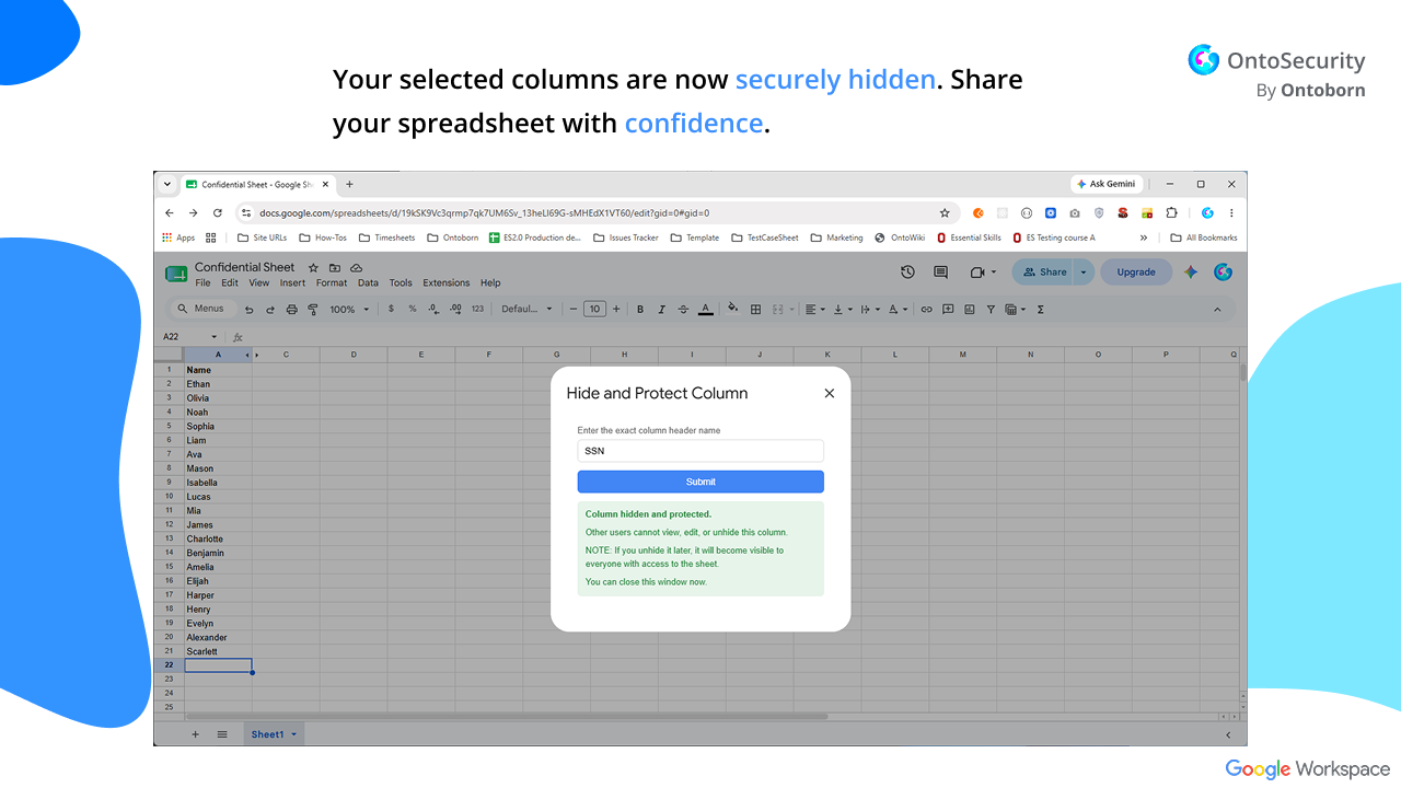 Step 3: Columns are securely hidden